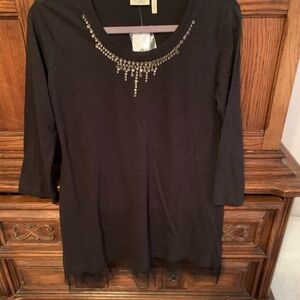 LOGO by Lori Goldstein Black Tunic with Beaded Neckline